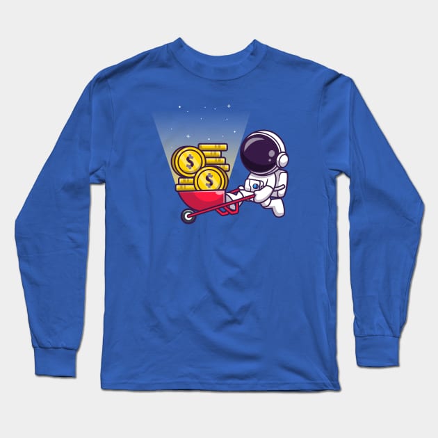 Cute Astronaut Mining Gold Coin Cartoon Long Sleeve T-Shirt by Catalyst Labs